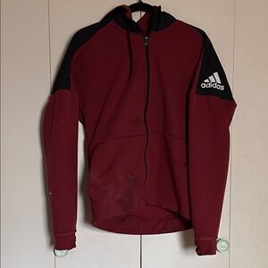 Adidas Red and Black Performance Jacket with Full-Length Zipper